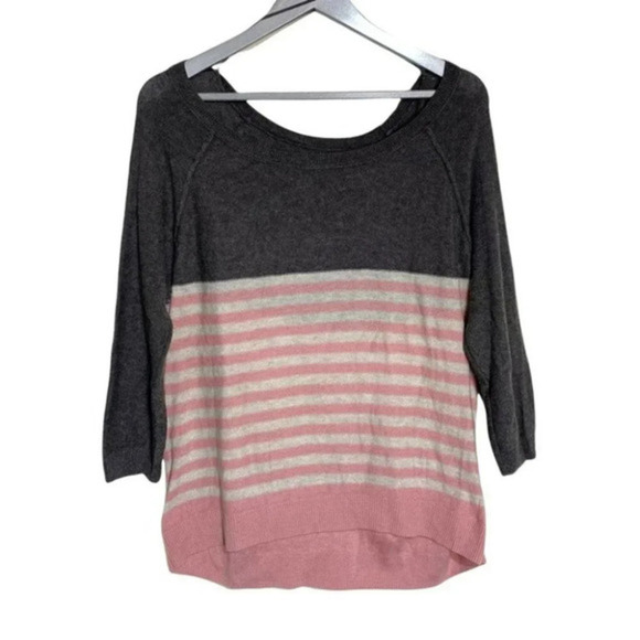 American Eagle Outfitters Sweaters - AEO M gray with pink & white striped‎ wool blend sweater